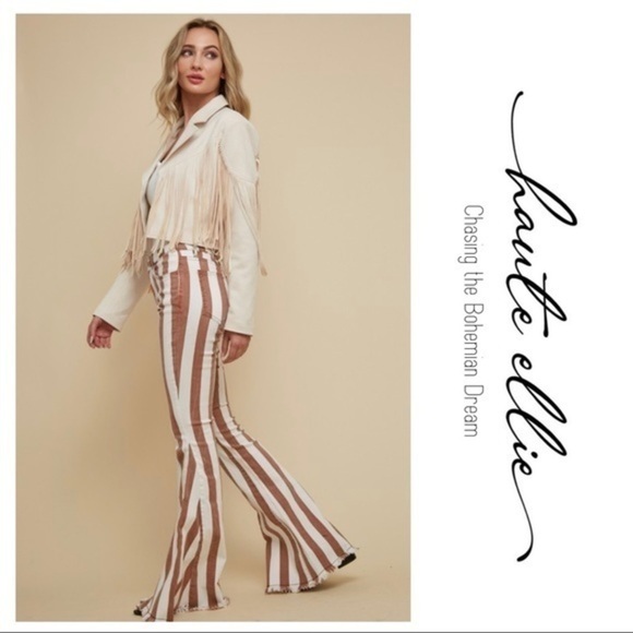 BOHO BABE BOLD-Striped Denim Flare Jeans - Picture 10 of 12